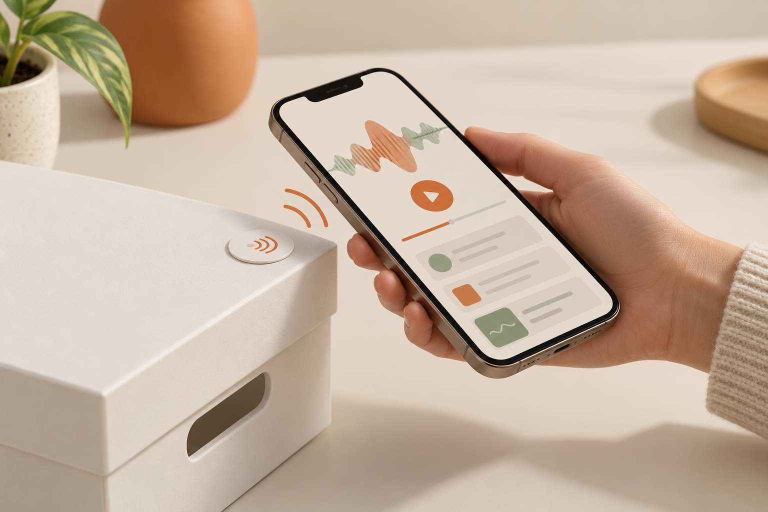 Concept of a smartphone app interacting with an NFC tag