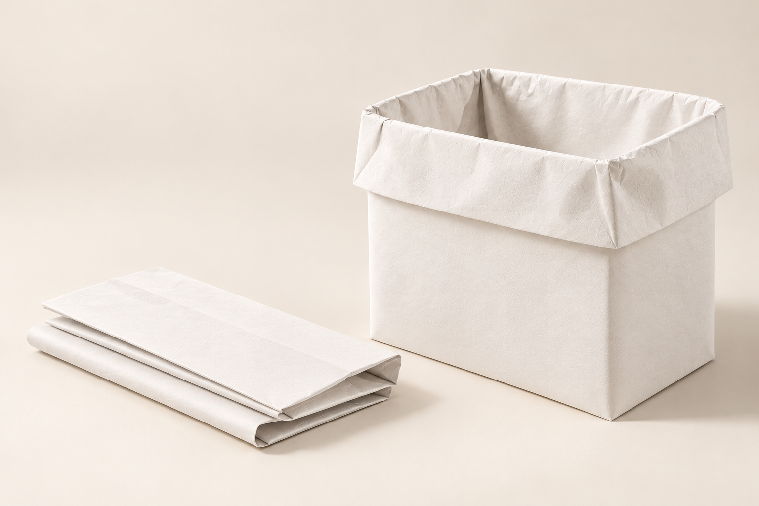 Concept of white paper bags on a minimal studio background